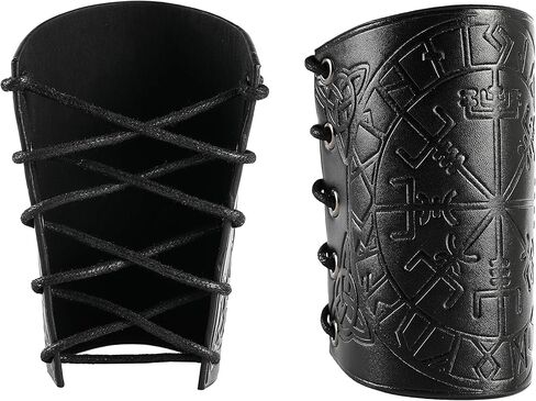 2 Pieces Gauntlet Wristband - Vegvisir Viking Leather Armor Bracers in Saudi Arabia