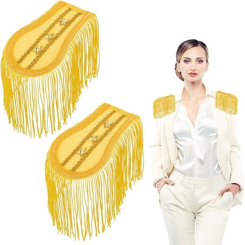 WEBEEDY 1 Pair Gold Fringe Shoulder Epaulettes with Pins Detachable Tassel Shoulder Board Badge Punk Style Costume Accessories for Military Uniforms Stage Performance Easter Decoration, 4.7x3 inch in Saudi Arabia