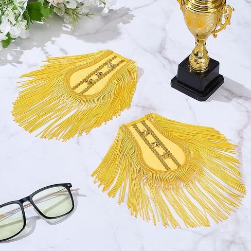WEBEEDY 1 Pair Gold Fringe Shoulder Epaulettes with Pins Detachable Tassel Shoulder Board Badge Punk Style Costume Accessories for Military Uniforms Stage Performance Easter Decoration, 4.7x3 inch in Saudi Arabia