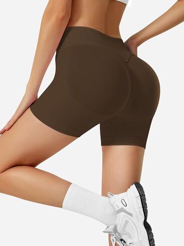 شورت عالي الخصر للتمرين للسيدات، شورت لليوجا مقاس 4.5 بوصة لرفع المؤخرة والتحكم في البطن بدون خياطة لراكبي الدراجات النارية واليوجا in Kuwait