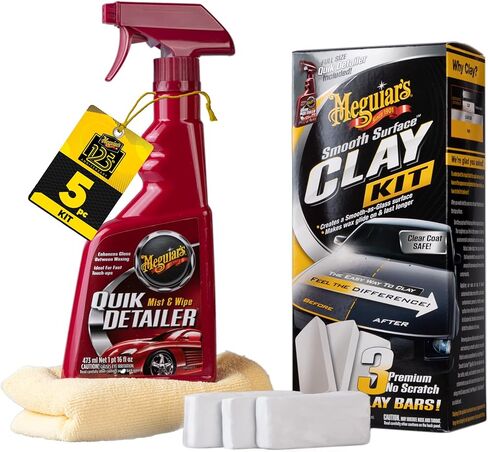Meguiar’s G191700 Smooth Surface Clay Kit - Includes 180 Grams of Clay Bars, Quik Detailer Spray Bottle and Microfiber Towel in Kuwait