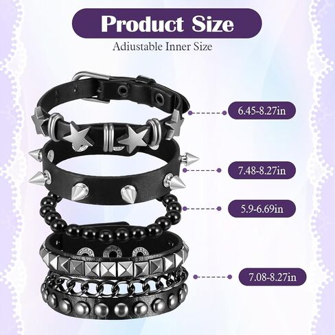 4 Pcs Punk Rock Leather Studded Bracelets Studded Bracelet for Men Women 80s Spike Punk Cuff Grunge Bracelet Adjustable Goth Accessories, Emo Accessories for Rocker Outfits Halloween in Saudi Arabia