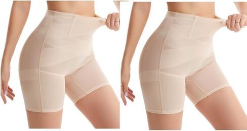 Sellto قطعتان من السراويل القصيرة للتحكم في البطن، ملابس داخلية عالية الخصر للنساء، سراويل قصيرة لتشكيل الجسم بدون خياطة، الفخذ أنحف تحت الفستان، بيج in Kuwait