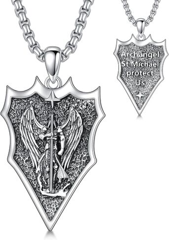 925 Sterling Silver St Michael/Virgin Mary Pendant Necklace, Religious Amulet Jewelry Gift for Men Women in Saudi Arabia