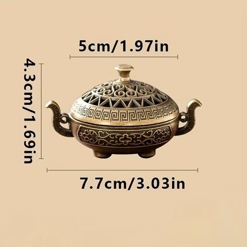 قطعة واحدة من مبخرة البخور البرونزية ذات الطراز العتيق، حامل بخور ثلاثي القوائم صغير بتصميم منحوت مجوف، مبخرة علاجية عطرية للتأمل واليوجا وديكور المنزل، هدية روحية للباحثين عن اليقظة الذهنية in Kuwait