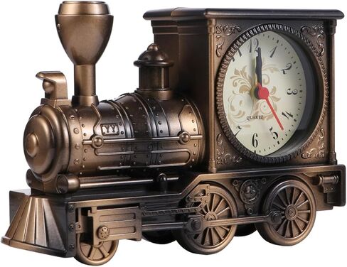 VICASKY Train Decor Vintage Alarm Clock Retro Trains for Adults Table Model Steampunk Times Decorations Home Station Clock, Style Decoration European Desk Time Office Shelf Helloween Christmas in Saudi Arabia