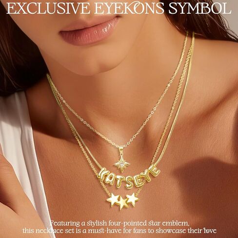 مجموعة قلادة Katseye Merch للمعجبين، 3 قطع قلادات ذات طبقات مع سحر مطلي بالذهب عيار 18 قيراط، سلاسل مجوهرات قابلة للتعديل للحفلات الموسيقية والزي اليومي in Kuwait