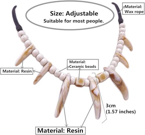 Ceramic Bead Resin Tooth Necklace for Men Women Caveman Necklace in Saudi Arabia