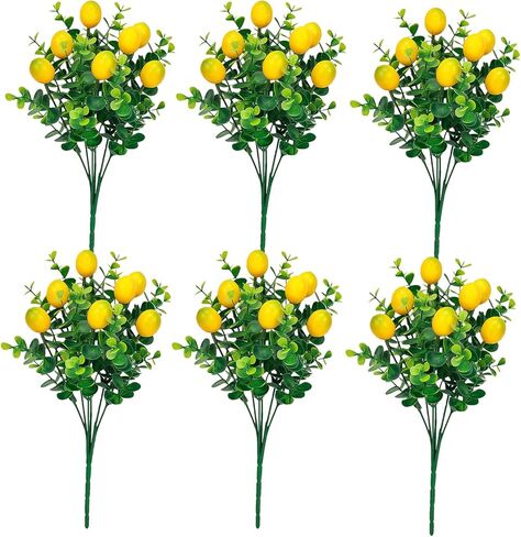 6 Pcs Artificial Lemon Branches Artificial Fruit Lemon Tree Greenery Decoration Faux Lemons Picks for Farmhouse Kitchen Home Table Decor Stem Fruits for Home Spring Summer Decor in Saudi Arabia
