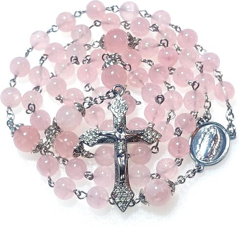 Rosary Beads Chaplet Premium Pink Natural Crystal Rosery Cross Catholic gifts in Saudi Arabia