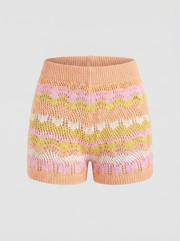 CUPSHE Women's Beach Coverup Shorts Crochet Knit Striped High Waist Cover Up Shorts in Saudi Arabia