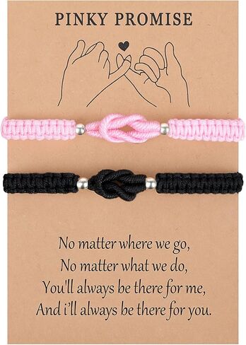 2 Pcs Matching Couple Bracelets, Love Knot Bracelets for Couples, Long Distance Relationship Gifts for Girlfriend Boyfriend Friendship Relationship Christmas Anniversary(Pink Black) in Kuwait