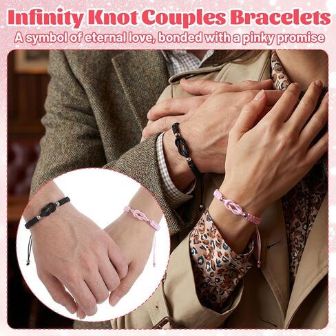 2 Pcs Matching Couple Bracelets, Love Knot Bracelets for Couples, Long Distance Relationship Gifts for Girlfriend Boyfriend Friendship Relationship Christmas Anniversary(Pink Black) in Kuwait