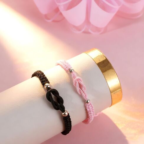 2 Pcs Matching Couple Bracelets, Love Knot Bracelets for Couples, Long Distance Relationship Gifts for Girlfriend Boyfriend Friendship Relationship Christmas Anniversary(Pink Black) in Kuwait