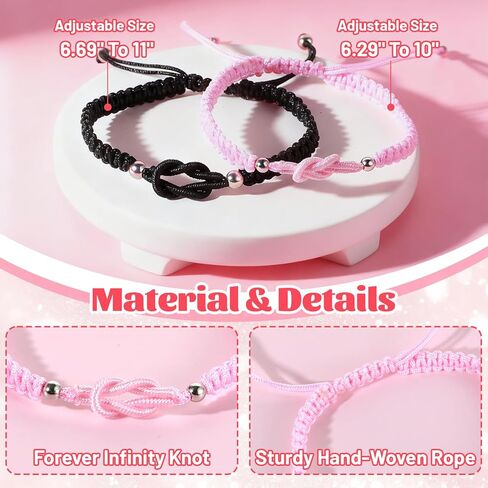 2 Pcs Matching Couple Bracelets, Love Knot Bracelets for Couples, Long Distance Relationship Gifts for Girlfriend Boyfriend Friendship Relationship Christmas Anniversary(Pink Black) in Kuwait