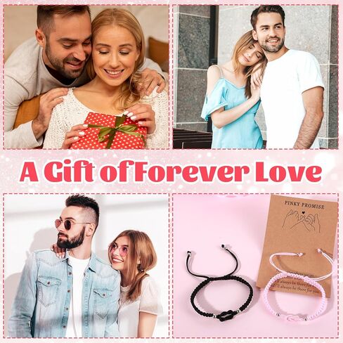 2 Pcs Matching Couple Bracelets, Love Knot Bracelets for Couples, Long Distance Relationship Gifts for Girlfriend Boyfriend Friendship Relationship Christmas Anniversary(Pink Black) in Kuwait