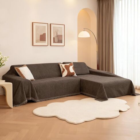 MYSKY HOME Couch Cover for Sectional Sofa, 2 Pieces Couch Covers L Shape, Sofa Cover Washable, Furniture Protector for Pets, Kids, Sofa Slipcover for 3-4 Cushion Couch (71"x118"+91"x134", Sand) in Saudi Arabia