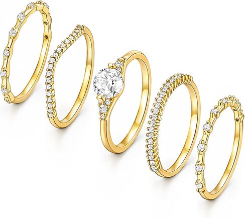 iF YOU Gold Rings for Women Non Tarnish - Dainty 14K Gold Plated Stackable Cubic Zirconia Knuckle Ring Set, Statement Promise Wedding Bands Engagement Rings Size 6 7 8 9 10 in Kuwait