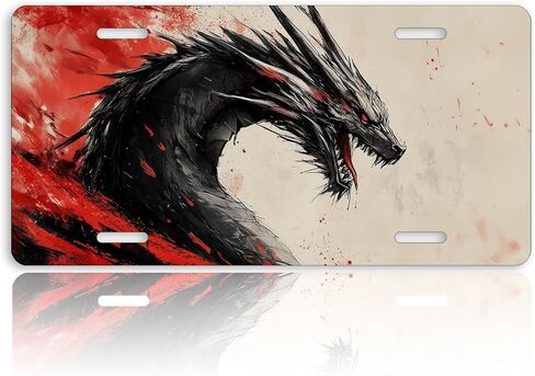لوحة ترخيص أمامية من Anime Dragon للنساء باللونين الأحمر والأسود على طراز لوحة تزيين السيارة لوحات تزيين من معدن الألومنيوم لوحة ترخيص جديدة لطيفة مقاس 6 × 12 بوصة (4 فتحات) in Kuwait