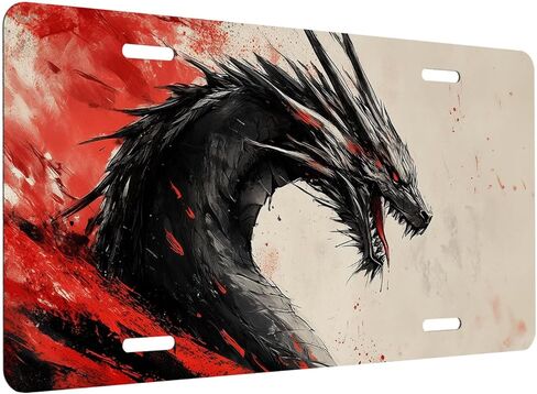 لوحة ترخيص أمامية من Anime Dragon للنساء باللونين الأحمر والأسود على طراز لوحة تزيين السيارة لوحات تزيين من معدن الألومنيوم لوحة ترخيص جديدة لطيفة مقاس 6 × 12 بوصة (4 فتحات) in Kuwait