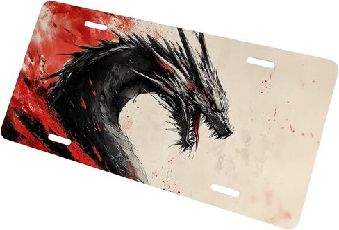 لوحة ترخيص أمامية من Anime Dragon للنساء باللونين الأحمر والأسود على طراز لوحة تزيين السيارة لوحات تزيين من معدن الألومنيوم لوحة ترخيص جديدة لطيفة مقاس 6 × 12 بوصة (4 فتحات) in Kuwait