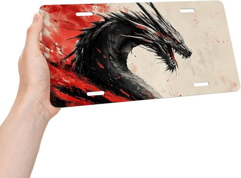 لوحة ترخيص أمامية من Anime Dragon للنساء باللونين الأحمر والأسود على طراز لوحة تزيين السيارة لوحات تزيين من معدن الألومنيوم لوحة ترخيص جديدة لطيفة مقاس 6 × 12 بوصة (4 فتحات) in Kuwait