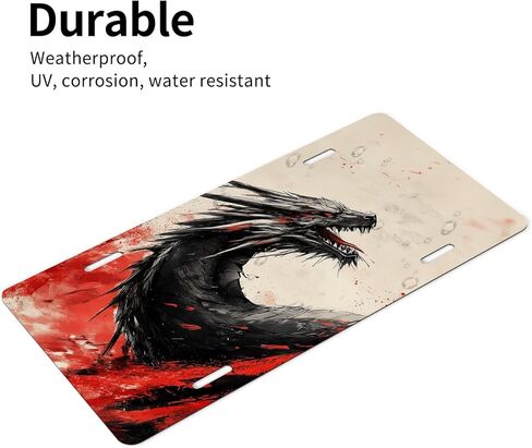 لوحة ترخيص أمامية من Anime Dragon للنساء باللونين الأحمر والأسود على طراز لوحة تزيين السيارة لوحات تزيين من معدن الألومنيوم لوحة ترخيص جديدة لطيفة مقاس 6 × 12 بوصة (4 فتحات) in Kuwait