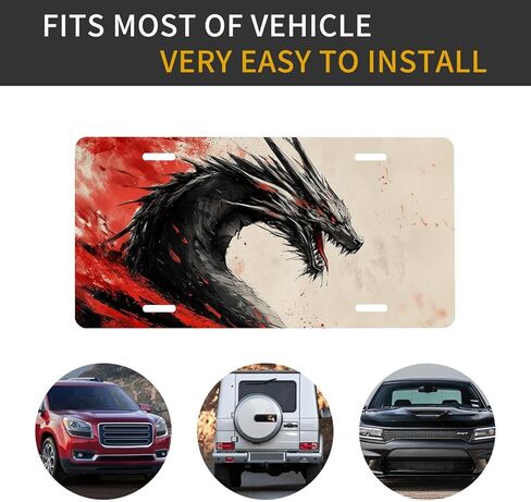 لوحة ترخيص أمامية من Anime Dragon للنساء باللونين الأحمر والأسود على طراز لوحة تزيين السيارة لوحات تزيين من معدن الألومنيوم لوحة ترخيص جديدة لطيفة مقاس 6 × 12 بوصة (4 فتحات) in Kuwait