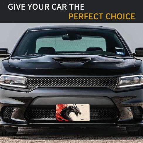 لوحة ترخيص أمامية من Anime Dragon للنساء باللونين الأحمر والأسود على طراز لوحة تزيين السيارة لوحات تزيين من معدن الألومنيوم لوحة ترخيص جديدة لطيفة مقاس 6 × 12 بوصة (4 فتحات) in Kuwait