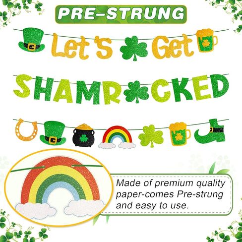 لافتة Let's Get Shamrocked مُثبتة مسبقًا بدون ديكورات عيد القديس باتريك مع تفاصيل لامعة ذهبية 3 قطع ديكور سانت باتريك البرسيم لوازم الحفلات الأيرلندية in Kuwait