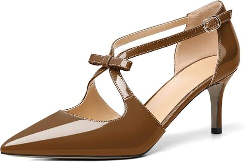 AUMOTED Women Criss Cross Heels Pointed Toe Low Heel Pumps Patent Fashion Dress Shoes for Casual Work US Size 5-13 in Saudi Arabia