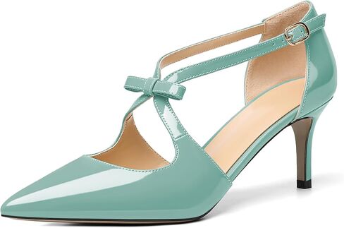 AUMOTED Women Criss Cross Heels Pointed Toe Low Heel Pumps Patent Fashion Dress Shoes for Casual Work US Size 5-13 in Saudi Arabia