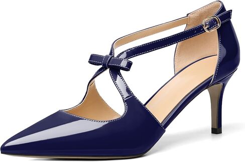 AUMOTED Women Criss Cross Heels Pointed Toe Low Heel Pumps Patent Fashion Dress Shoes for Casual Work US Size 5-13 in Saudi Arabia