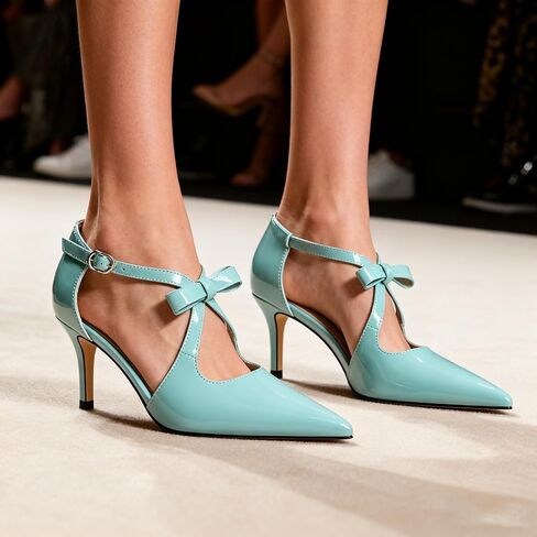 AUMOTED Women Criss Cross Heels Pointed Toe Low Heel Pumps Patent Fashion Dress Shoes for Casual Work US Size 5-13 in Saudi Arabia