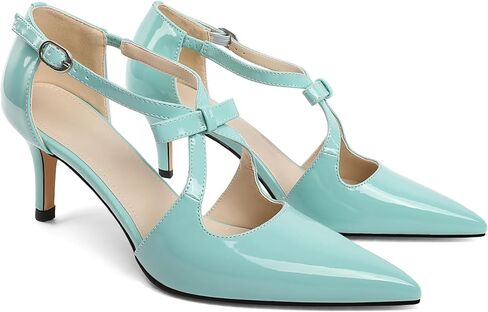 AUMOTED Women Criss Cross Heels Pointed Toe Low Heel Pumps Patent Fashion Dress Shoes for Casual Work US Size 5-13 in Saudi Arabia