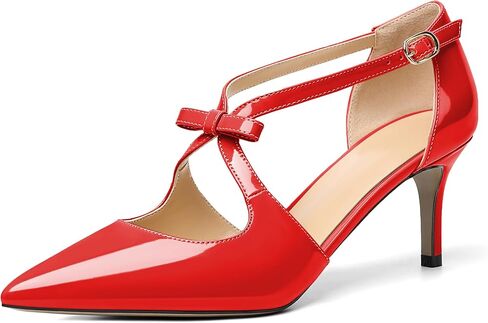 AUMOTED Women Criss Cross Heels Pointed Toe Low Heel Pumps Patent Fashion Dress Shoes for Casual Work US Size 5-13 in Saudi Arabia