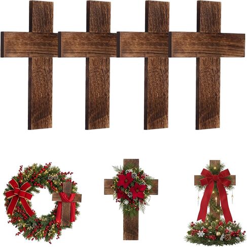 Geelin 4 Pcs Easter Large Wall Wooden Cross Decor 16x11 Inch Hanging Cross Handmade Antique Religious Wooden Craft Home Decoration Retro Wall Decor for Living Room Church Home Room Decors(Brown) in Saudi Arabia