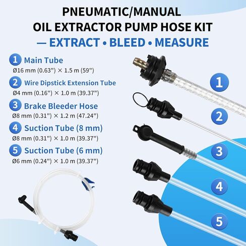 طقم خرطوم مستخرج سائل فراغ مضخة هوائية/يدوية، 5 قطع، خرطوم بولي كلوريد الفينيل بسلك فولاذي 59 بوصة، أنابيب شفط، أنبوب تنفيس وعصا قياس سلكية، متوافق مع OEMTOOLS 24389/24397/24936/24937 مضخات مستخرج الزيت in Kuwait