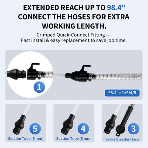 طقم خرطوم مستخرج سائل فراغ مضخة هوائية/يدوية، 5 قطع، خرطوم بولي كلوريد الفينيل بسلك فولاذي 59 بوصة، أنابيب شفط، أنبوب تنفيس وعصا قياس سلكية، متوافق مع OEMTOOLS 24389/24397/24936/24937 مضخات مستخرج الزيت in Kuwait