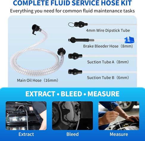 طقم خرطوم مستخرج سائل فراغ مضخة هوائية/يدوية، 5 قطع، خرطوم بولي كلوريد الفينيل بسلك فولاذي 59 بوصة، أنابيب شفط، أنبوب تنفيس وعصا قياس سلكية، متوافق مع OEMTOOLS 24389/24397/24936/24937 مضخات مستخرج الزيت in Kuwait