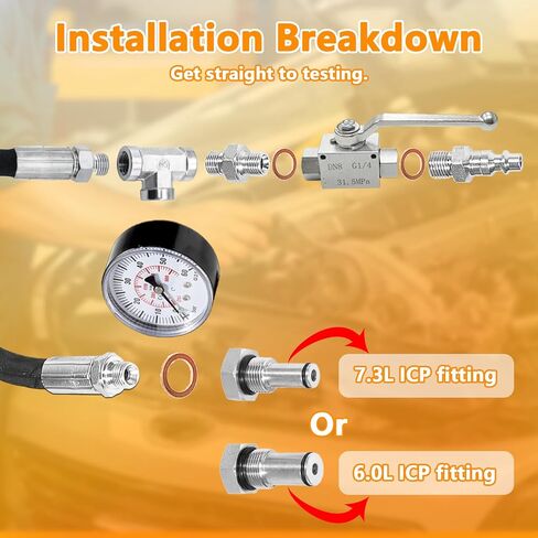 High Pressure Oil System IPR Air Test Tool Kit for Ford 6.0L & 7.3L Powerstroke Diesel (1994-2007), with IPR Valve Test Fitting & Gauge in Kuwait