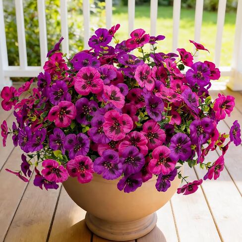 12 Piece Outdoor Artificial Flowers Fake Pansies -Two-Tone Faux Flowers per Stem, UV Resistant for Indoor Outdoor Porch Garden Planters Patio Window Box Home Decor(Purplish Red) in Saudi Arabia