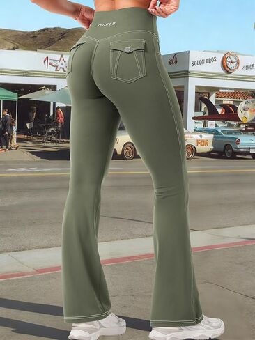 CoreFlex Women Workout Mini Flare Leggings with Pockets Hidden Scrunch Cargo Gym Casual Denim-Look Yoga Pants in Saudi Arabia