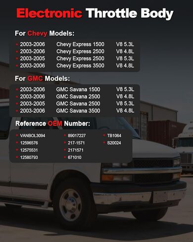 مجموعة جسم الخانق الإلكترونية متوافقة مع Chevy Express GMC Savana 1500 2500 3500 2003-2006 V8 4.8L 5.3L Gas استبدال VANBOL3094 12596576 12575531 in Saudi Arabia