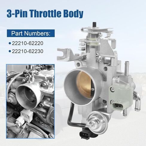جسم خانق ذو 3 دبابيس 22210-62220 متوافق مع Toyota 4Runner 1996-2002، Tacoma 1995-2004، T100 1995-1998، Tundra 2000-2004 3.4L # 2221062220 2221062230 22210-62230 in Saudi Arabia