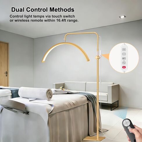 AURELLE 28" ضوء نصف قمر - مصباح رموش مع مكبر 4X، حامل هاتف، ضوء رموش لتقنية الرموش، الوشم، فن الأظافر، العناية بالبشرة، الصالون، سطوع قابل للتعديل وارتفاع، رأس دوار، ذهبي in Kuwait