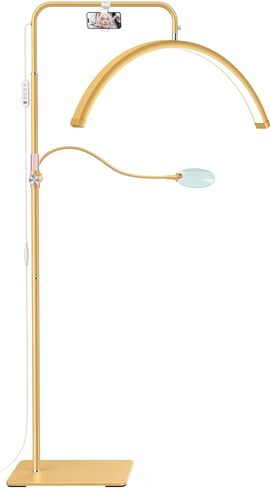 AURELLE 28" ضوء نصف قمر - مصباح رموش مع مكبر 4X، حامل هاتف، ضوء رموش لتقنية الرموش، الوشم، فن الأظافر، العناية بالبشرة، الصالون، سطوع قابل للتعديل وارتفاع، رأس دوار، ذهبي in Kuwait