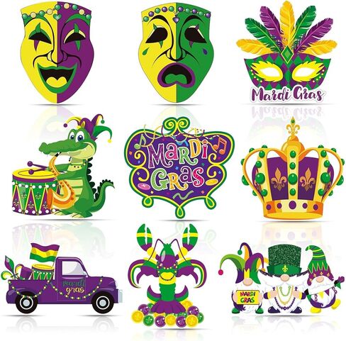 UPINS فتحات كبيرة من Mardi Gras، ديكورات حفلات الكرنفال، كوميديا ​​مأساة وجه، قطع من الورق المقوى مع نقاط لاصقة لعوامات Mardi Gras، ديكورات حفلات المنزل والباب الخارجي - 9 قطع in Saudi Arabia