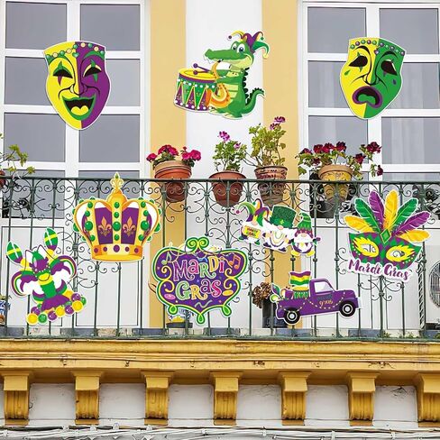 UPINS فتحات كبيرة من Mardi Gras، ديكورات حفلات الكرنفال، كوميديا ​​مأساة وجه، قطع من الورق المقوى مع نقاط لاصقة لعوامات Mardi Gras، ديكورات حفلات المنزل والباب الخارجي - 9 قطع in Saudi Arabia