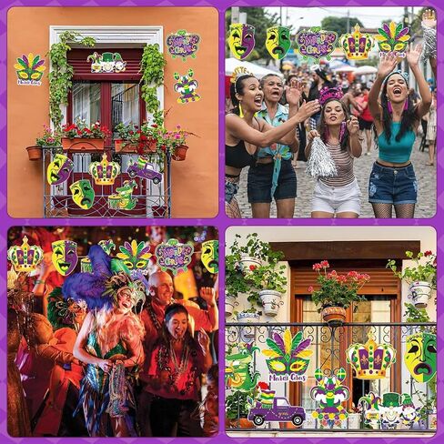 UPINS فتحات كبيرة من Mardi Gras، ديكورات حفلات الكرنفال، كوميديا ​​مأساة وجه، قطع من الورق المقوى مع نقاط لاصقة لعوامات Mardi Gras، ديكورات حفلات المنزل والباب الخارجي - 9 قطع in Saudi Arabia
